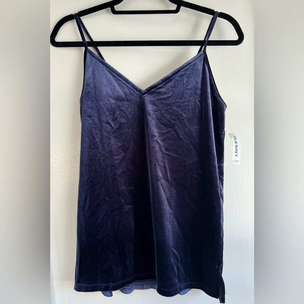 NWT Old Navy Women's Camisole Top Navy Spaghetti Strap V Neck Stretch Velvet XS